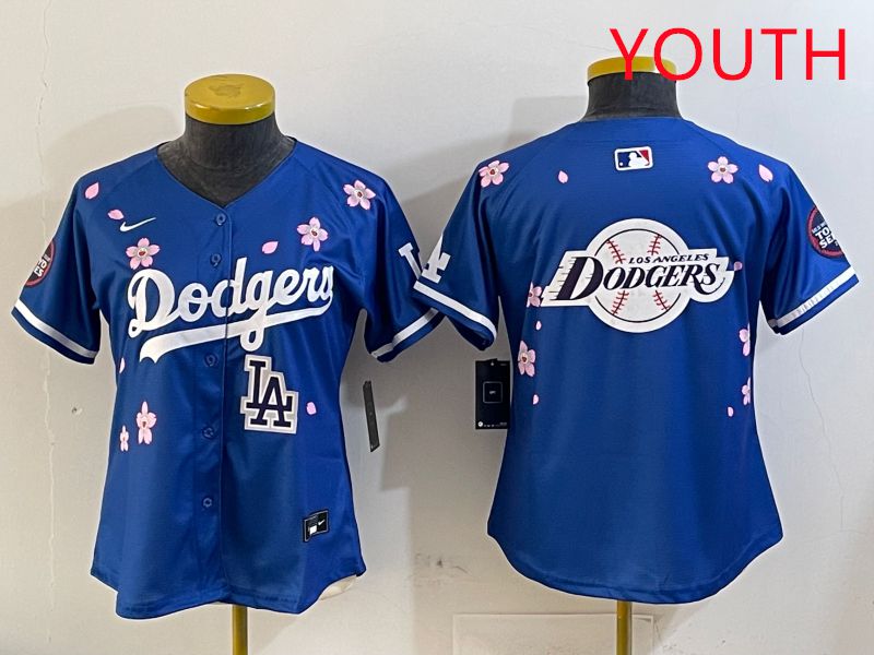 Youth Los Angeles Dodgers Blank Blue Sakura Edition 2025 Nike MLB Jersey style 30